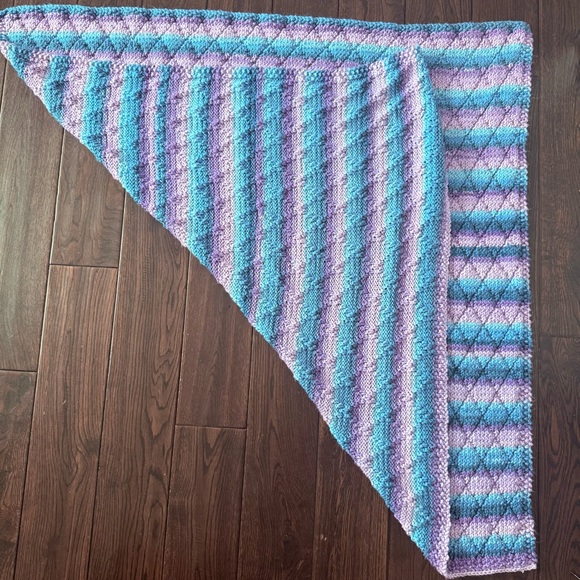 Striped Blue and Purple Hand Knit Baby Blanket - Picture 3 of 5